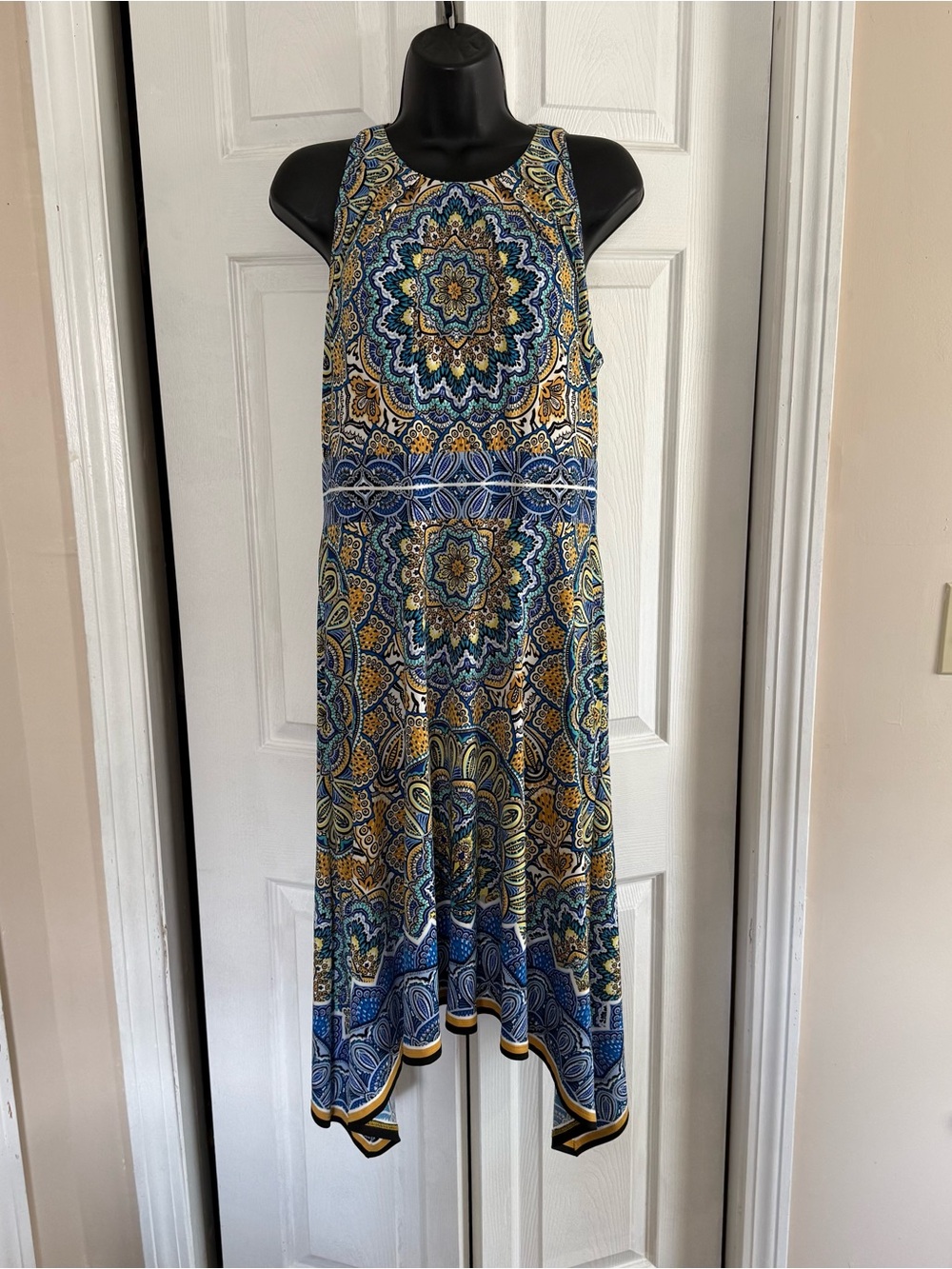 Blue & Gold Medallion Sleeveless Casual Dress